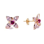 Brinco De Ouro 18k Flor De Zircônias Navete
