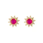 Brinco De Ouro 18k Flor Rubi de Zircônias