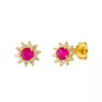 Brinco De Ouro 18k Flor Rubi de Zircônias