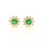 Brinco De Ouro 18k Flor Verde de Zircônias