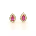 Brinco De Ouro 18k Gota Rubi com Zircônias