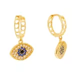 Brinco De Ouro 18k Meia argola com olho grego de zircônia