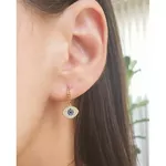 Brinco De Ouro 18k Meia argola com olho grego de zircônia