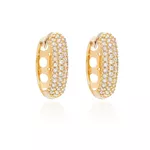 Brinco De Ouro 18k Meia Argola Com Zircônias Vazado