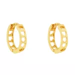 Brinco De Ouro 18k Meia argola corações vazado