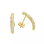 Brinco De Ouro 18k Meia Argola Cravina Com Zircônias