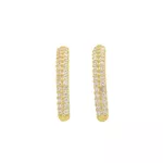 Brinco De Ouro 18k Meia Argola Cravina Com Zircônias