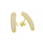 Brinco De Ouro 18k Meia Argola Cravina Plus Com Zircônias 