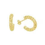 Brinco De Ouro 18k Meia Argola Diamantada