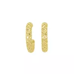 Brinco De Ouro 18k Meia Argola Diamantada