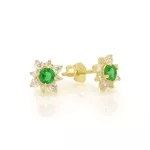 Brinco De Ouro 18k Sol Verde de Zircônias