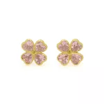 Brinco De Ouro 18k Trevo De Zircônias Rosas Com 9mm
