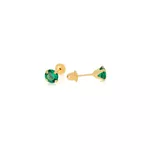 Brinco De Ouro 18k Zircônia Esmeralda De 3mm