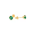 Brinco De Ouro 18k Zircônia Esmeralda De 4mm