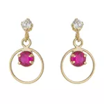 Brinco De Ouro 18k Zircônia Rubi