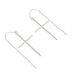 Brinco De Ouro Branco 18k Cruz Com Passante