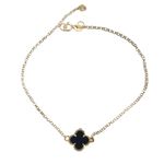 Pulseira De Ouro 18k Elo Português Com Trevo Pedra Ônix 