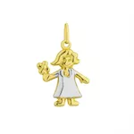 Pingente De Ouro 18k Menina Com Flor Na Mão