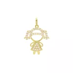Pingente De Ouro 18k Menina Vestido Zircônias Bancas