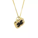 Pingente De Ouro 18k Trevo Com Pedra Ônix e Zircônias