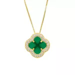 Pingente De Ouro 18k Trevo Verde Com Zircônias 