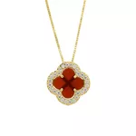 Pingente De Ouro 18k Trevo Vermelho Com Zircônias