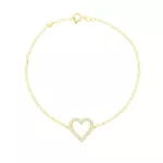 Pulseira De Ouro 18k Elo Português com Coração com Zircônia