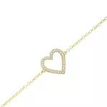 Pulseira De Ouro 18k Elo Português com Coração com Zircônia