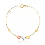 Pulseira Infantil De Ouro 18k Cartie De 13cm com Bolinha e Corações tricolor