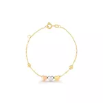 Pulseira Infantil De Ouro 18k Cartie De 13cm com Bolinha e Corações tricolor