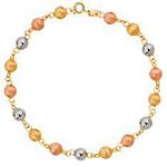 Pulseira De Ouro 18k Bolas Tricolor De 5mm Com 19cm