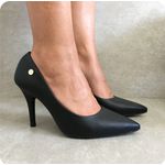 Scarpin Vizzano Preto Pelica Salto Alto Fino