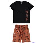 Conjunto Menino Camiseta e Bermuda Em Moletinho Malwee Kids Preto
