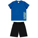 Conjunto Infantil Camiseta e Bermuda Moletinho Malwee Azul