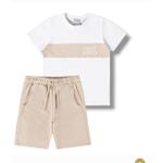 Conjunto Infantil Menino Camiseta e Bermuda em Algodão Bolso Frontal Malwee Branco