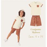 Conjunto Infantil Menino Camiseta e Bermuda Em Moletinho Malwee Kids Bege 