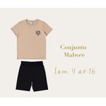 Conjunto Infantil Menino Camiseta e Bermuda Em Moletinho Malwee Kids Bege