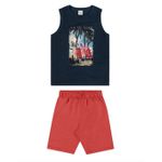 Conjunto Regata Meia Malha Bermuda em Moletom Elian Azul