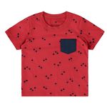 Conjunto Verão Menino Infantil Malwee Camiseta Estampada Com Bolso Vermelho