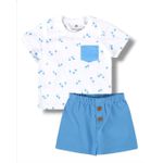Conjunto Verão Menino Infantil Malwee Camiseta Estampada Com Bolso Azul