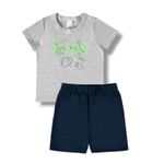 Conjunto Malwee kids Menino Infantil Verão Estampa Frontal-CINZA CLARO