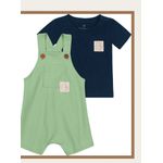 Conjunto Infantil Masculino Jardineira Verde e Camiseta Azul Marinho