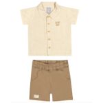 Conjunto Infantil Masculino Camisa Cru Bermuda Bege