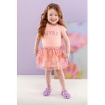 Conjunto Infantil Feminino Blusa e Short Saia com Tule Salmão