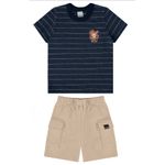 Conjunto Infantil Menino Camiseta Em Malha Rajada Listrada Malwee Kids