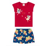 Conjunto Infantil Menina Borboletas Elian Vermelho