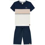 Conjunto Menino Camiseta Manga Retilínea Em Algodão - Carinhoso