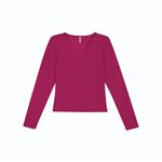 Blusa manga longa gola V viscose stretch