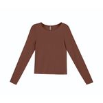 Blusa feminina manga longa lisa marrom