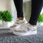 Tênis Feminino Vizzano Flatform em Napa com Recortes Branco/Cinza Branco